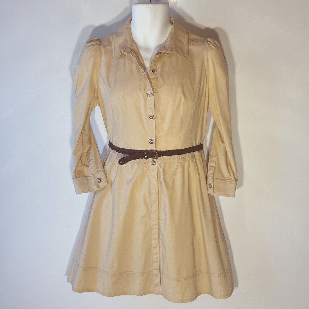 LINE SZ S/M Beige shirtdress Western 80's Cottage Prairie Rodeo Safari Ranch